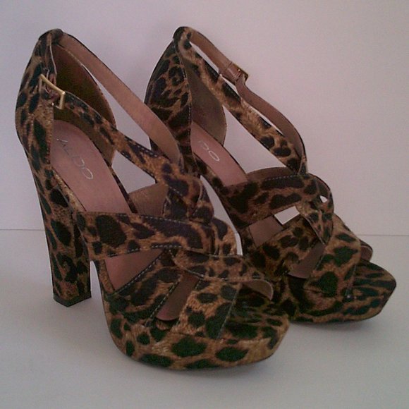 Aldo Sorgatz-24 Leopard Cheetah Print Platform Block Heel Aldo 38 Women's 8 - Picture 1 of 8